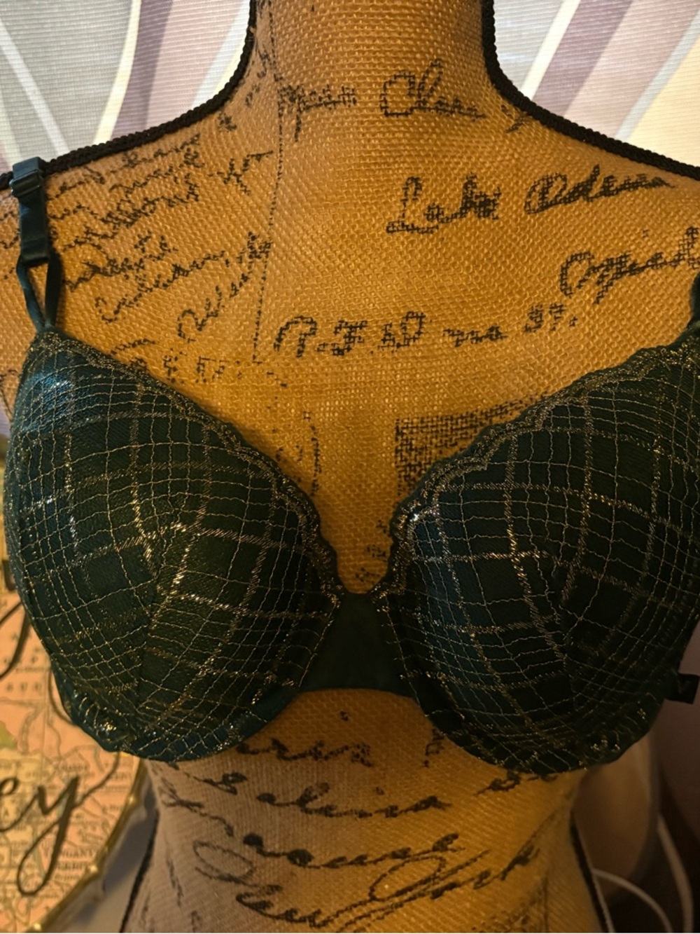 Victoria's Secret green  Bra with Gold Metallic Grid
